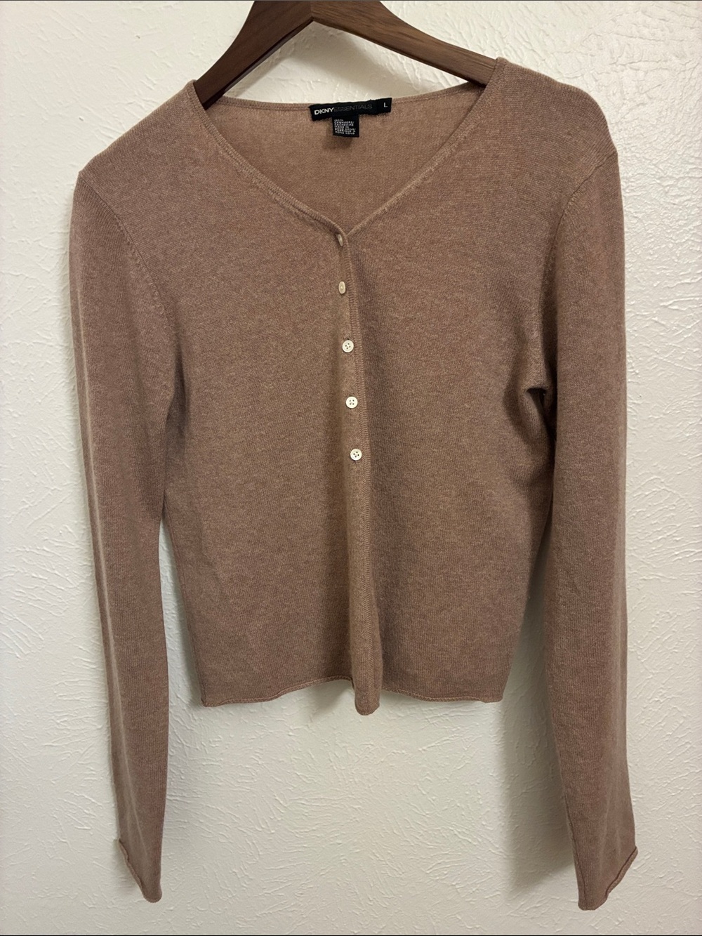 DKNY Beige Button-Front Cashmere Cardigan